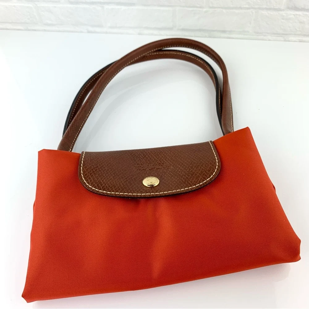Longchamp Orange Nylon & Brown Leather Tote - Picture 13 of 16